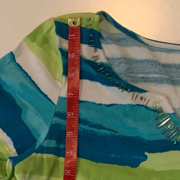EUC Sapphire Star Women's Medium Top Colorful Green White Blue Stripes + Beads - Picture 10 of 13
